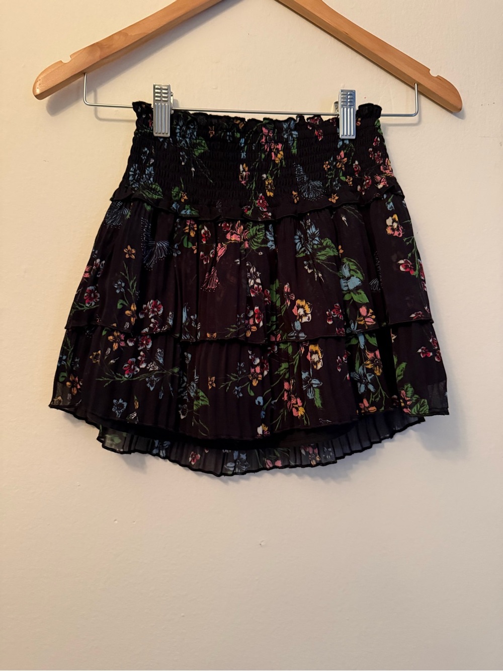 Black Floral Tiered Mini Skirt